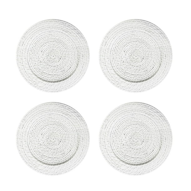 White SET OF 4 American Atelier Rattan Round Rattan 13" Charger Plate Wedding